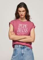 Dark Blush Floral Logo Cotton T-Shirt Pepe Jeans L20F2F431 Women
