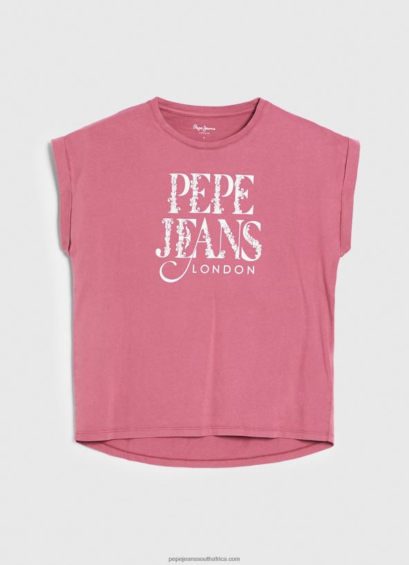 Dark Blush Floral Logo Cotton T-Shirt Pepe Jeans L20F2F431 Women - Image 5