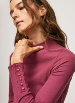 Dark Blush Ribbed Long Sleeve T-Shirt Pepe Jeans L20F2F393 Women