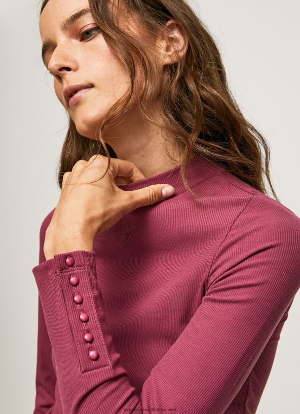 Dark Blush Ribbed Long Sleeve T-Shirt Pepe Jeans L20F2F393 Women - Image 1