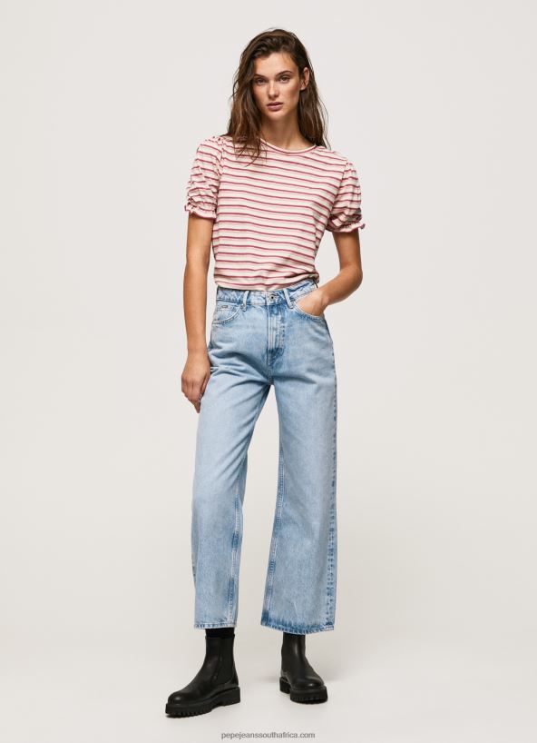 Dark Blush Ruffled-Sleeves Striped T-Shirt Pepe Jeans L20F2F392 Women - Image 2