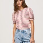 Dark Blush Ruffled-Sleeves Striped T-Shirt Pepe Jeans L20F2F392 Women