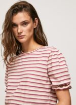 Dark Blush Ruffled-Sleeves Striped T-Shirt Pepe Jeans L20F2F392 Women - Image 3
