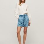 Denim Striped Print Denim Shorts Pepe Jeans L20F2F478 Women