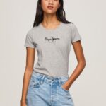 Grey Marl Basic Logo T-Shirt Pepe Jeans L20F2F401 Women