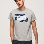 Grey Marl Flag Print Cotton T-Shirt Pepe Jeans L20F2F957 Men