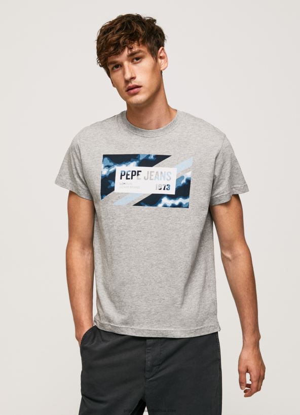 Grey Marl Flag Print Cotton T-Shirt Pepe Jeans L20F2F957 Men - Image 1