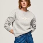 Grey Marl Logo Printed Jumper Pepe Jeans L20F2F267 Women