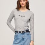 Grey Marl Long-Sleeved Cotton T-Shirt Pepe Jeans L20F2F473 Women