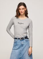 Grey Marl Long-Sleeved Cotton T-Shirt Pepe Jeans L20F2F473 Women