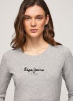 Grey Marl Long-Sleeved Cotton T-Shirt Pepe Jeans L20F2F473 Women - Image 3