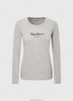Grey Marl Long-Sleeved Cotton T-Shirt Pepe Jeans L20F2F473 Women - Image 5