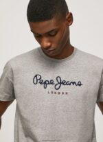 Grey Marl Printed Logo Cotton T-Shirt Pepe Jeans L20F2F1001 Men