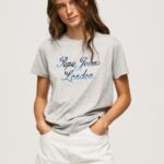 Grey Marl Printed Logo Cotton T-Shirt Pepe Jeans L20F2F412 Women
