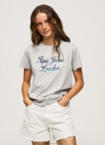 Grey Marl Printed Logo Cotton T-Shirt Pepe Jeans L20F2F412 Women