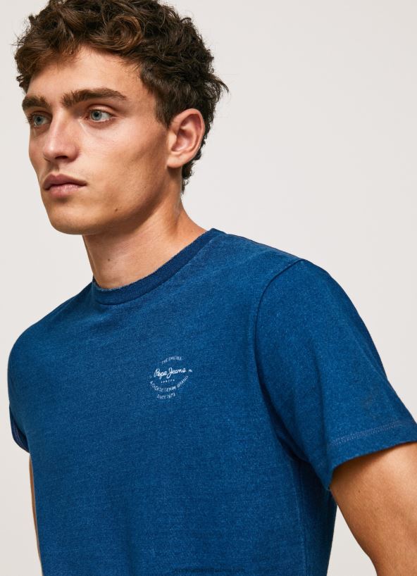 indigo_printed_logo_cotton_t_shirt_pepe_jeans_l20f2f968_men.jpg Indigo Printed Logo Cotton T-Shirt Pepe Jeans L20F2F968 Men - Image 1