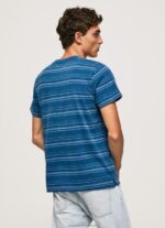 Indigo Striped Printed Cotton T-Shirt Pepe Jeans L20F2F966 Men - Image 4