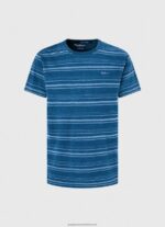 Indigo Striped Printed Cotton T-Shirt Pepe Jeans L20F2F966 Men - Image 5