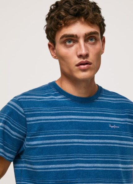 Indigo Striped Printed Cotton T-Shirt Pepe Jeans L20F2F966 Men