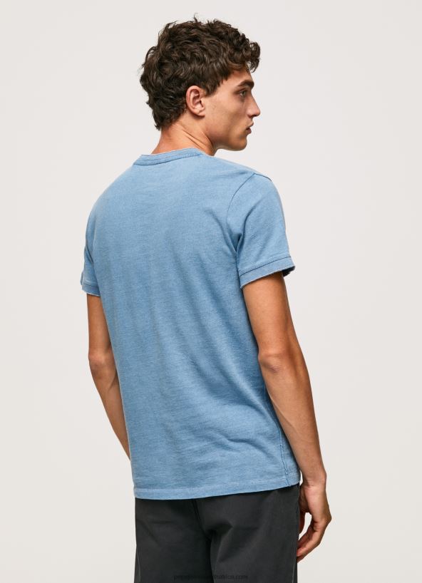 Light Blue Baker Collar Cotton T-Shirt Pepe Jeans L20F2F965 Men - Image 4