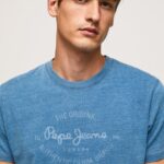Light Blue Printed Logo Cotton T-Shirt Pepe Jeans L20F2F967 Men