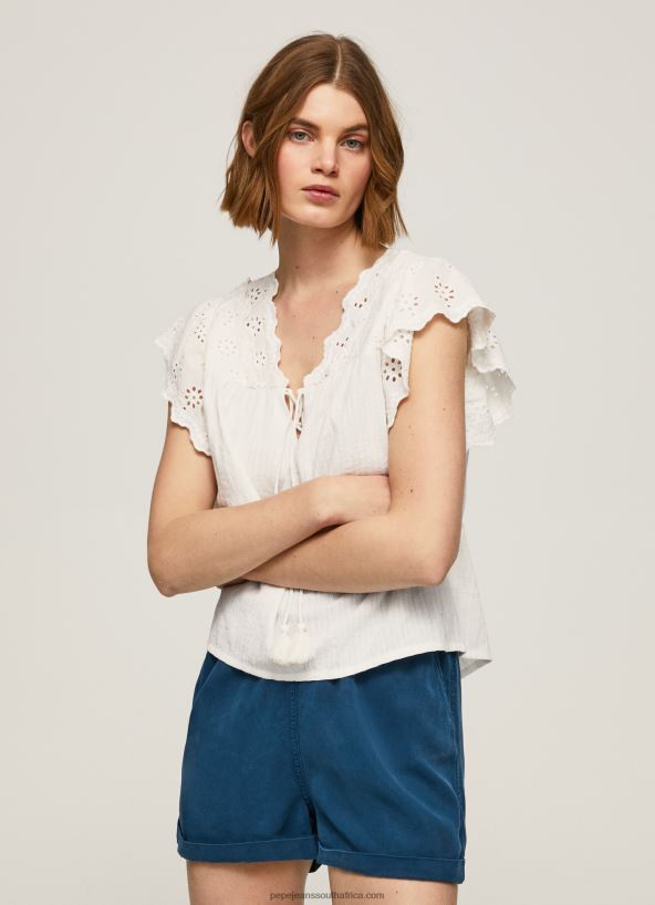 Mousse Cotton Blouse With Openwork Details Pepe Jeans L20F2F342 Women - Image 3