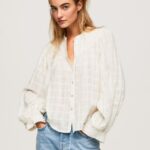 Mousse Mao Collar Cotton Dobby Blouse Pepe Jeans L20F2F362 Women
