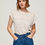 Multi Striped Print Linen T-Shirt Pepe Jeans L20F2F447 Women