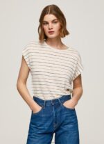 Multi Striped Print Linen T-Shirt Pepe Jeans L20F2F447 Women