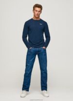 Navy Long-Sleeved Cotton T-Shirt Pepe Jeans L20F2F1009 Men - Image 2