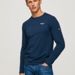 Navy Long-Sleeved Cotton T-Shirt Pepe Jeans L20F2F1009 Men