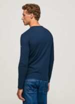Navy Long-Sleeved Cotton T-Shirt Pepe Jeans L20F2F1009 Men - Image 4