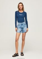 Navy Long-Sleeved Cotton T-Shirt Pepe Jeans L20F2F472 Women - Image 2