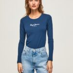 Navy Long-Sleeved Cotton T-Shirt Pepe Jeans L20F2F472 Women