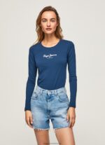 Navy Long-Sleeved Cotton T-Shirt Pepe Jeans L20F2F472 Women