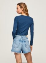 Navy Long-Sleeved Cotton T-Shirt Pepe Jeans L20F2F472 Women - Image 4