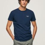 Navy Printed Logo Cotton T-Shirt Pepe Jeans L20F2F1010 Men
