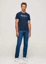 Navy Printed Logo Cotton T-Shirt Pepe Jeans L20F2F999 Men - Image 2