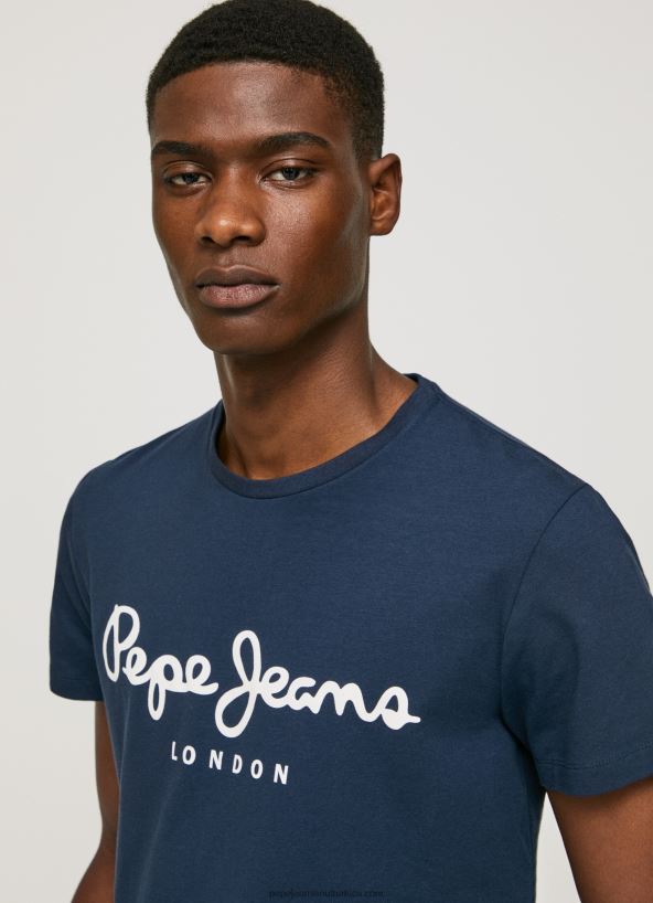 Navy Short-Sleeved Cotton T-Shirt Pepe Jeans L20F2F1005 Men - Image 2