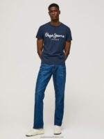 Navy Short-Sleeved Cotton T-Shirt Pepe Jeans L20F2F1005 Men - Image 4