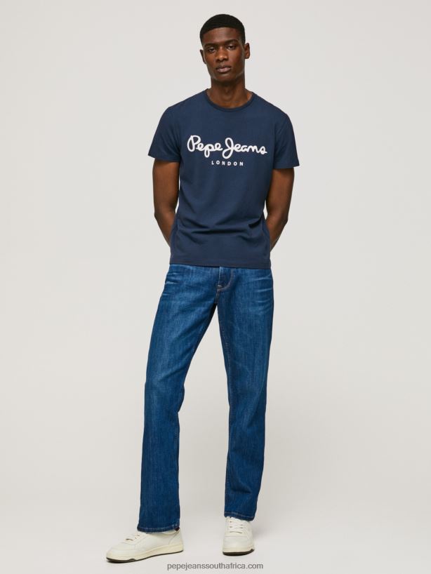 Navy Short-Sleeved Cotton T-Shirt Pepe Jeans L20F2F1005 Men - Image 4