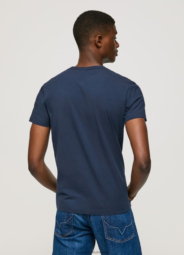 Navy Short-Sleeved Cotton T-Shirt Pepe Jeans L20F2F1005 Men - Image 5