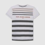 Off White Striped Print Cotton T-Shirt Pepe Jeans L20F2F1645 Boy