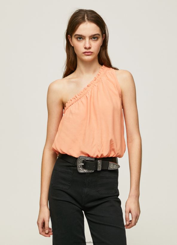 peach_asymmetrical_neckline_top_pepe_jeans_l20f2f355_women.jpg Peach Asymmetrical Neckline Top Pepe Jeans L20F2F355 Women - Image 1