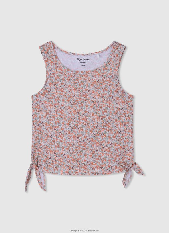 peach_floral_armhole_sleeved_t_shirt_pepe_jeans_l20f2f1435_girl.jpg Peach Floral Armhole Sleeved T-Shirt Pepe Jeans L20F2F1435 Girl - Image 1