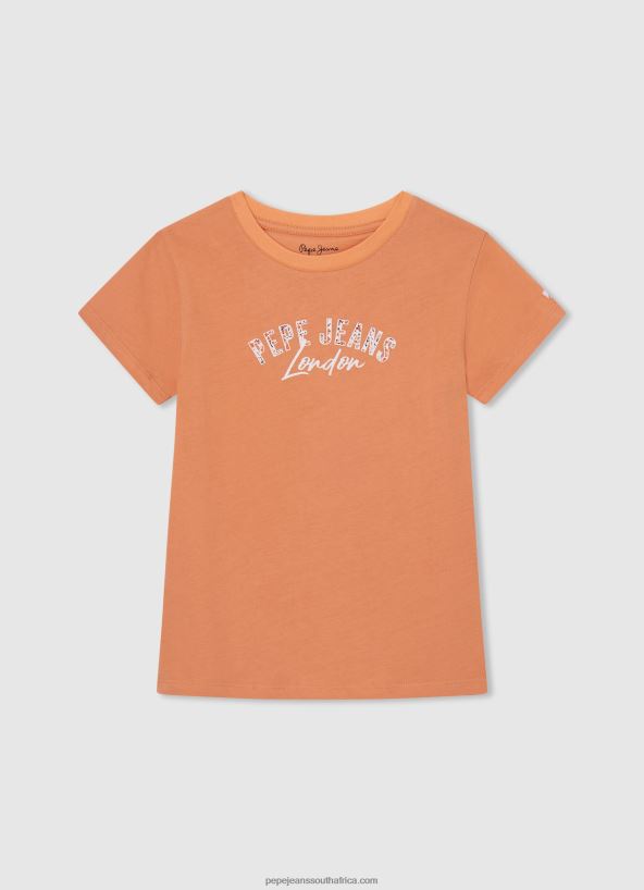 peach_logo_print_t_shirt_pepe_jeans_l20f2f1454_girl.jpg Peach Logo Print T-Shirt Pepe Jeans L20F2F1454 Girl - Image 1