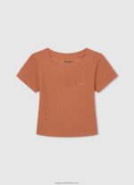 Peach Ribbed Shirt With Embroidered Logo Pepe Jeans L20F2F1461 Girl