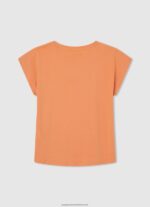 Peach Strass Logo Cotton T-Shirt Pepe Jeans L20F2F1451 Girl - Image 2