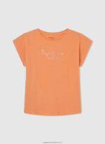 Peach Strass Logo Cotton T-Shirt Pepe Jeans L20F2F1451 Girl