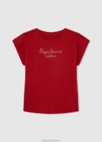 Peach Strass Logo Cotton T-Shirt Pepe Jeans L20F2F1451 Girl - Image 3